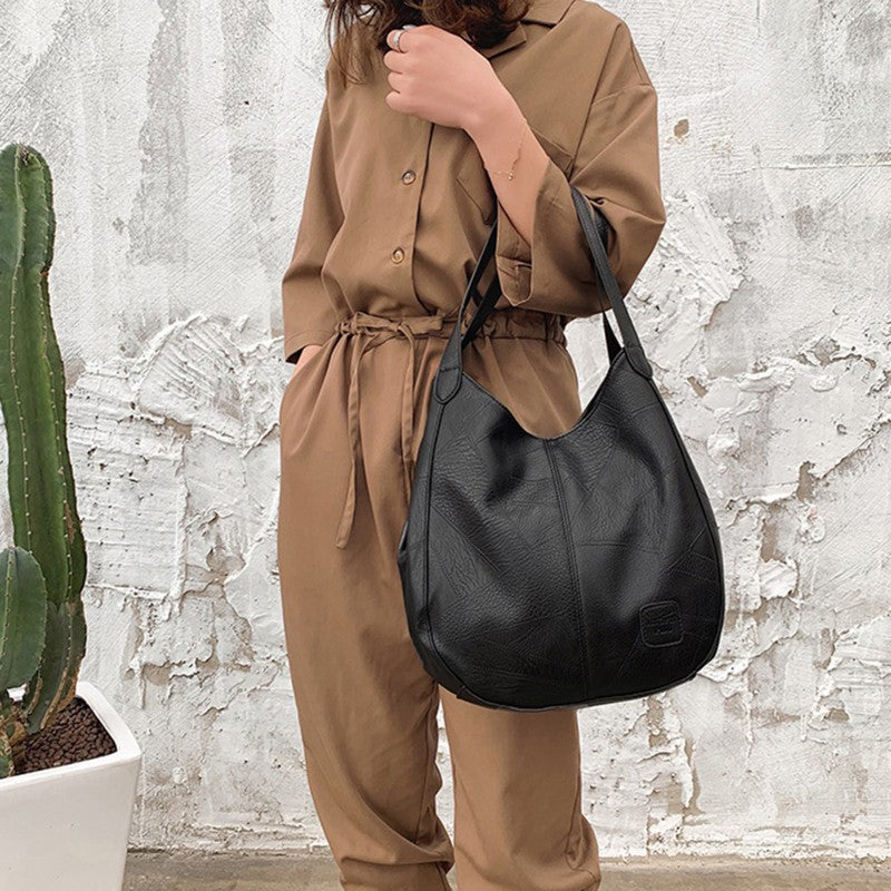 1pc Women Casual Tote Bags Satchel Handbags Retro Large Capacity PU Leather Shoulder Bag for Casual School and Work Use