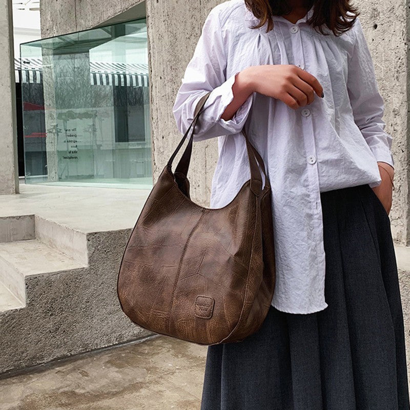 1pc Women Casual Tote Bags Satchel Handbags Retro Large Capacity PU Leather Shoulder Bag for Casual School and Work Use