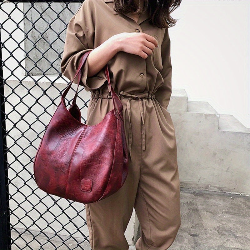 1pc Women Casual Tote Bags Satchel Handbags Retro Large Capacity PU Leather Shoulder Bag for Casual School and Work Use