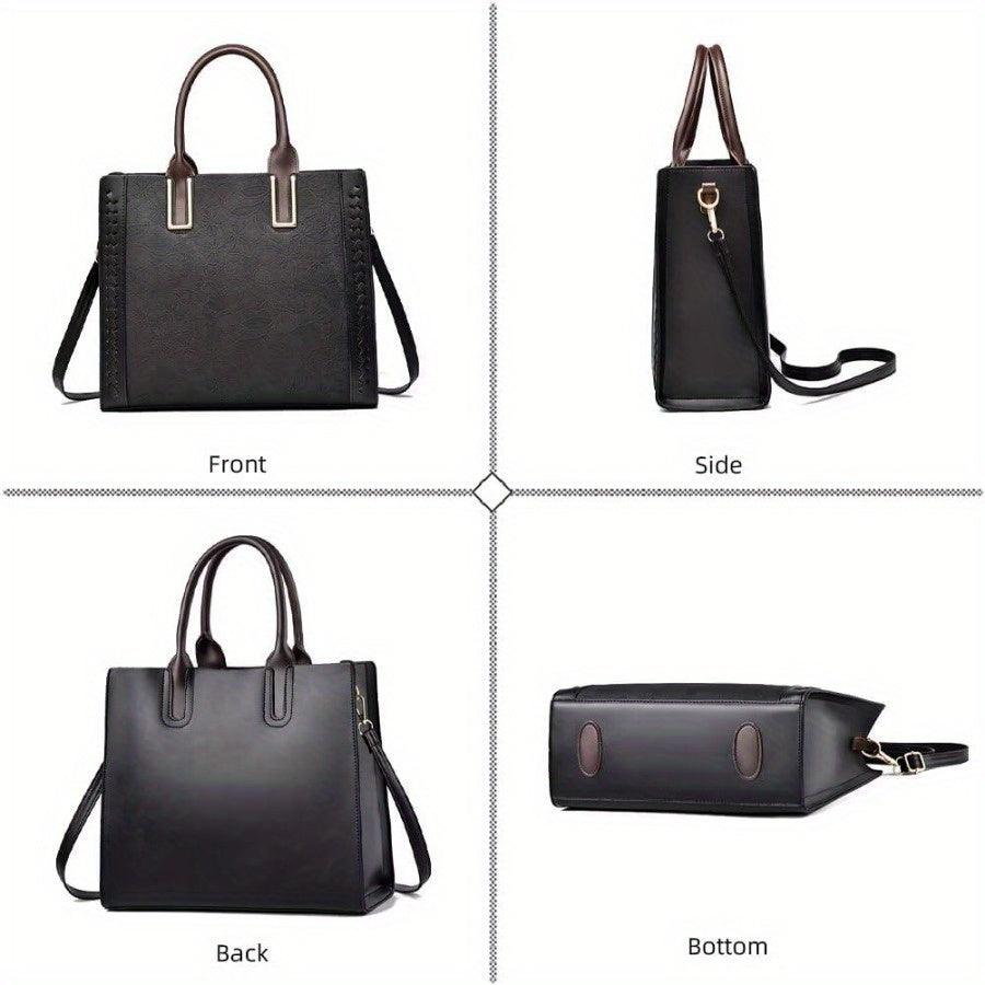 2024 Stylish Multi-Pocket Premium Embossed PU Leather Tote Handbag - Women Handbags & Wallets with 2-Way Carry, Fashionable Shopping and Business Bag for Ladies, Ideal for Work and Daily Use