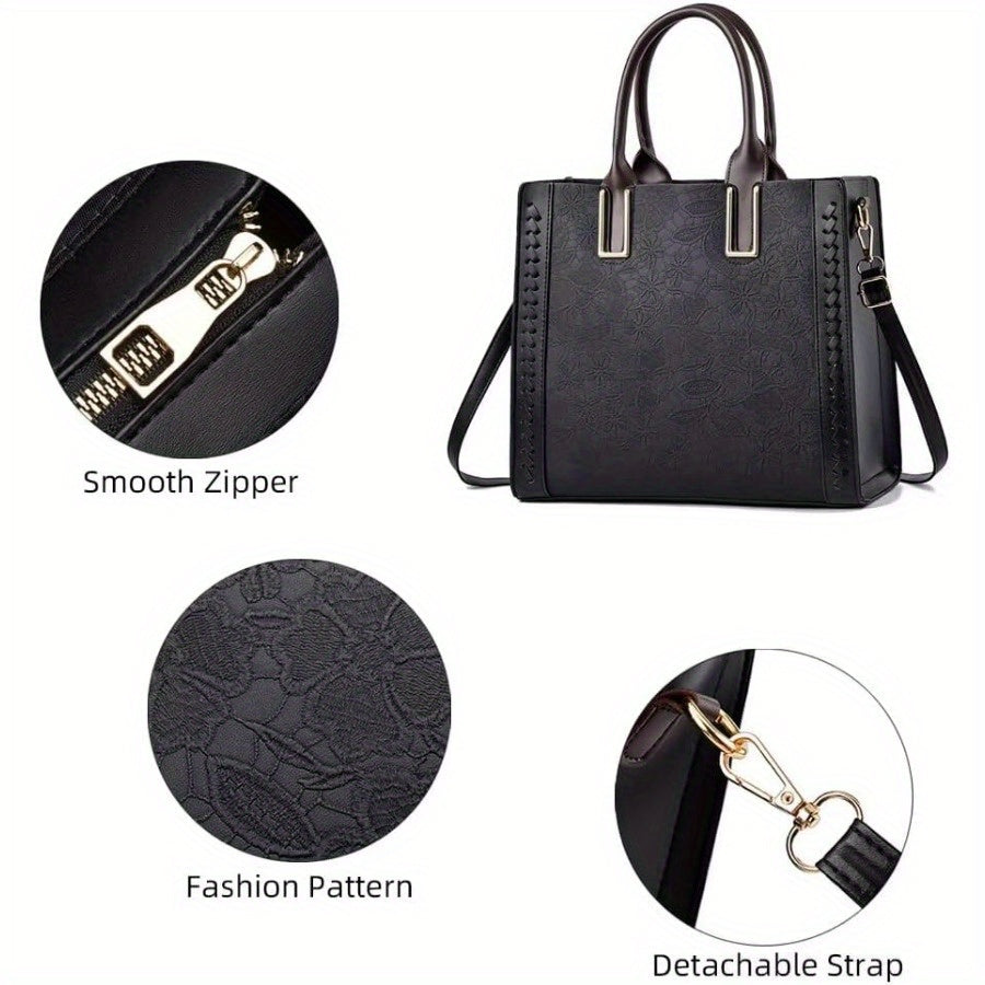 2024 Stylish Multi-Pocket Premium Embossed PU Leather Tote Handbag - Women Handbags & Wallets with 2-Way Carry, Fashionable Shopping and Business Bag for Ladies, Ideal for Work and Daily Use