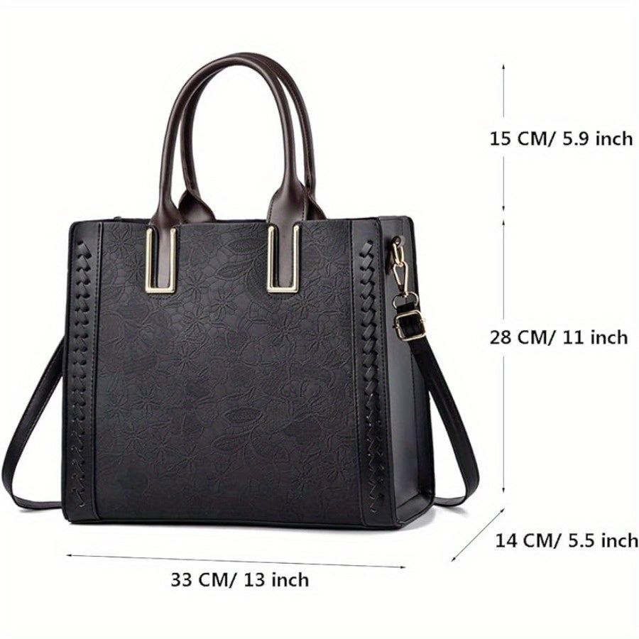 2024 Stylish Multi-Pocket Premium Embossed PU Leather Tote Handbag - Women Handbags & Wallets with 2-Way Carry, Fashionable Shopping and Business Bag for Ladies, Ideal for Work and Daily Use