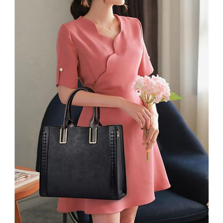 2024 Stylish Multi-Pocket Premium Embossed PU Leather Tote Handbag - Women Handbags & Wallets with 2-Way Carry, Fashionable Shopping and Business Bag for Ladies, Ideal for Work and Daily Use