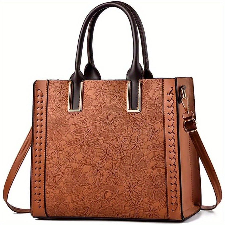 2024 Stylish Multi-Pocket Premium Embossed PU Leather Tote Handbag - Women Handbags & Wallets with 2-Way Carry, Fashionable Shopping and Business Bag for Ladies, Ideal for Work and Daily Use