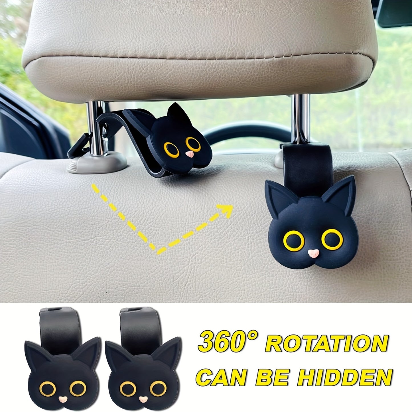 Cute 3D Cartoon Cat Car Headrest Hook - Vehicle Organizer for Handbags, Purses & Coats