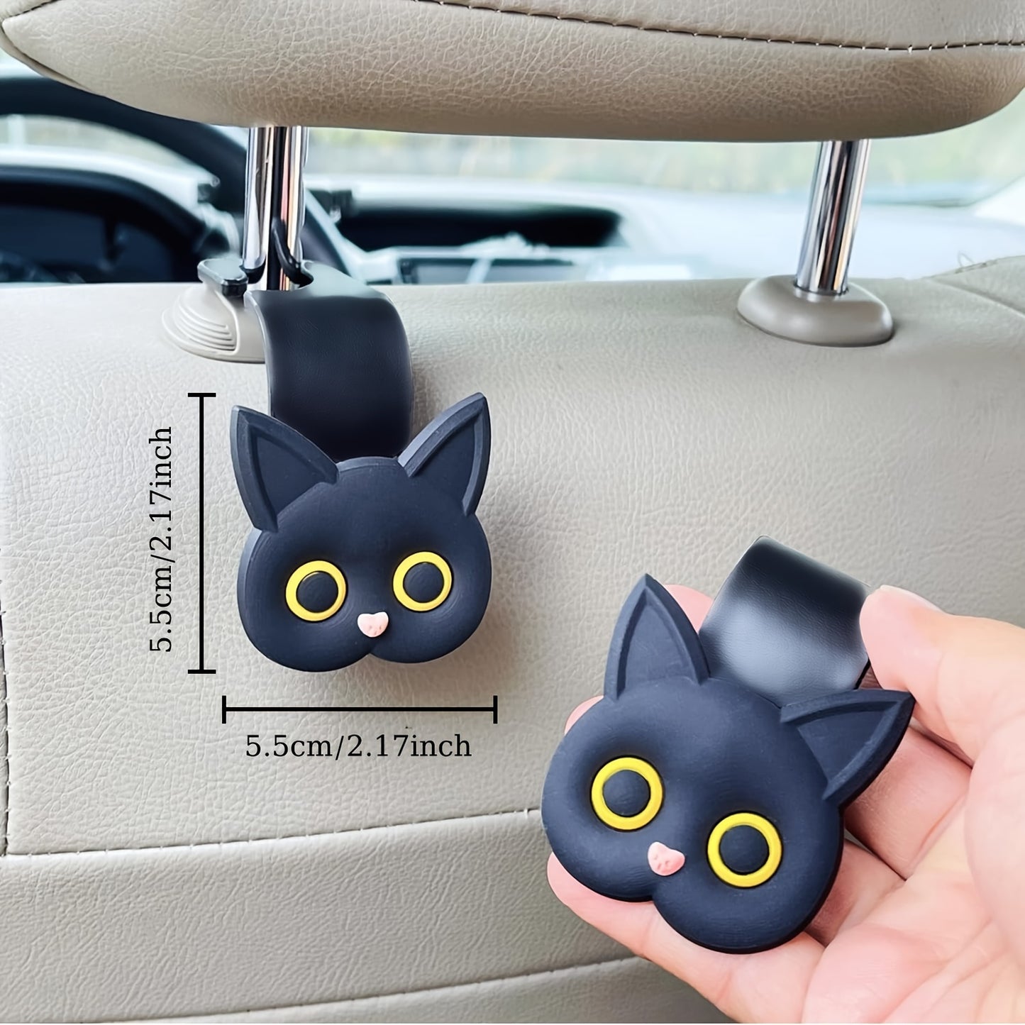 Cute 3D Cartoon Cat Car Headrest Hook - Vehicle Organizer for Handbags, Purses & Coats