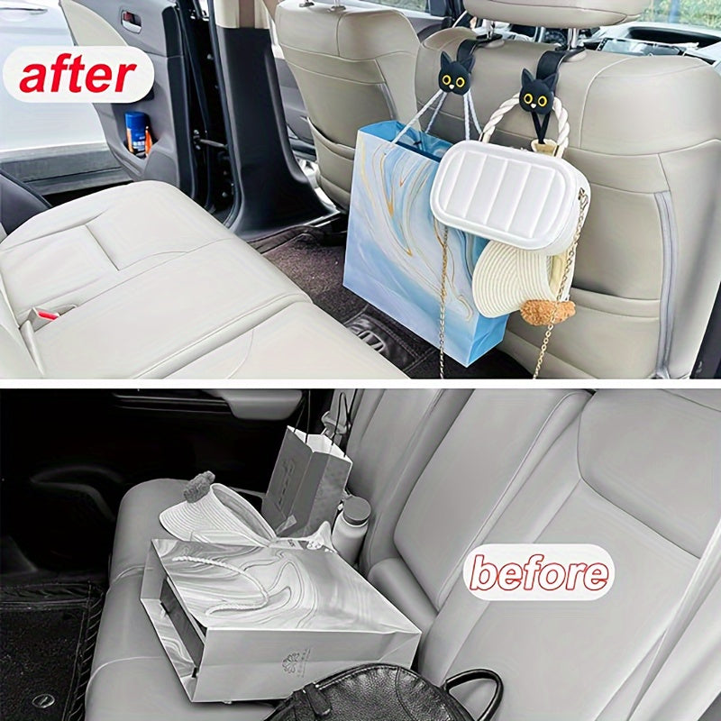 Cute 3D Cartoon Cat Car Headrest Hook - Vehicle Organizer for Handbags, Purses & Coats