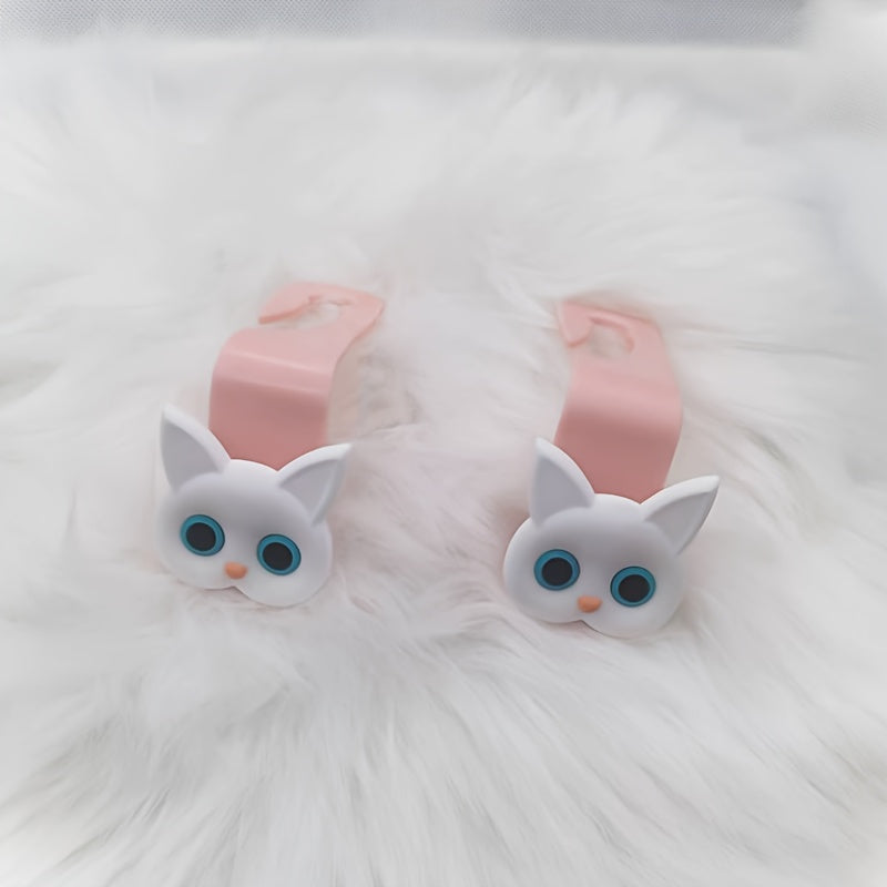 Cute 3D Cartoon Cat Car Headrest Hook - Vehicle Organizer for Handbags, Purses & Coats