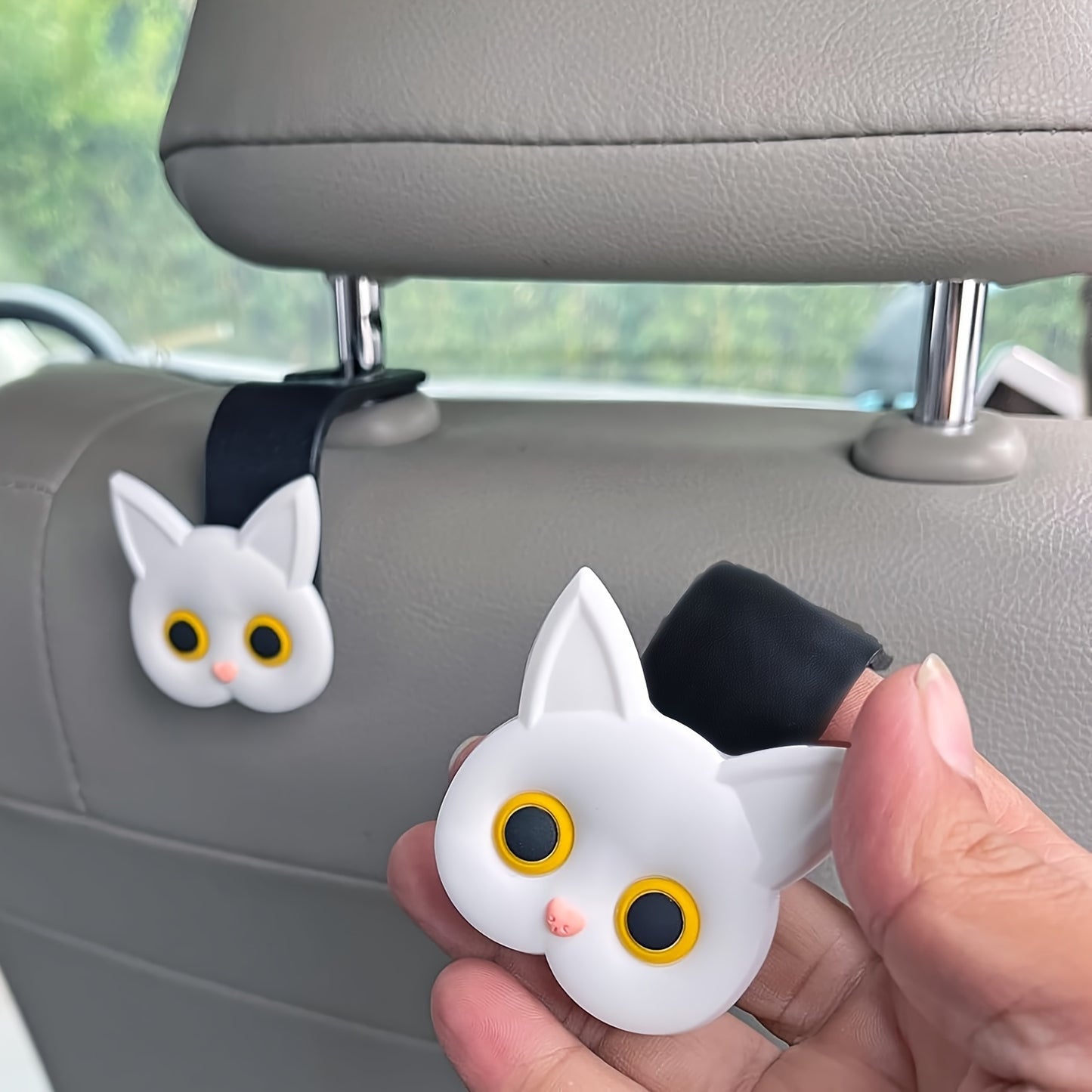Cute 3D Cartoon Cat Car Headrest Hook - Vehicle Organizer for Handbags, Purses & Coats