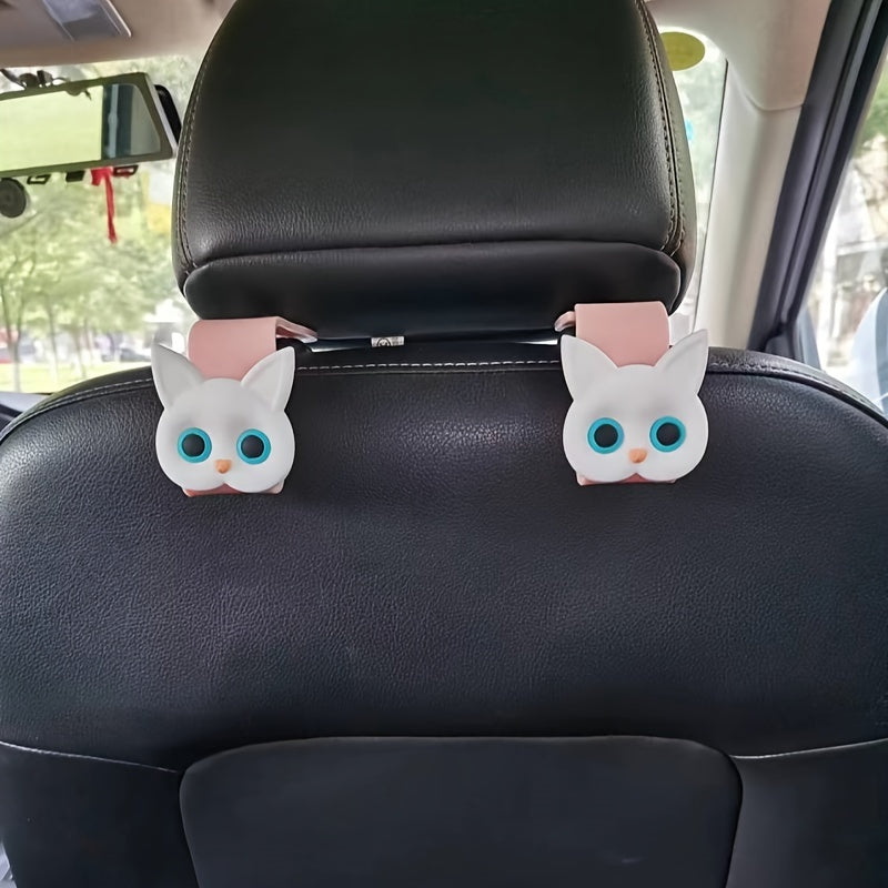 Cute 3D Cartoon Cat Car Headrest Hook - Vehicle Organizer for Handbags, Purses & Coats