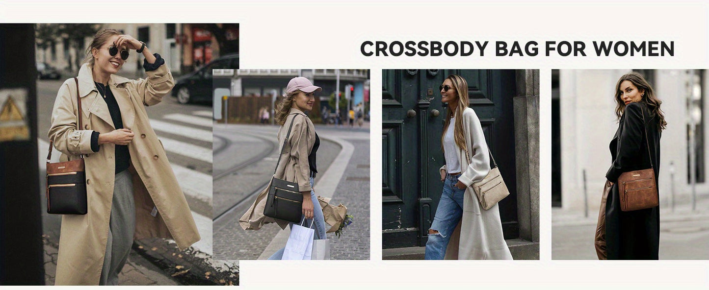 Crossbody Bags Purses for Women Stylish Soft Leather Shoulder Handbags with Long Adjustable Strap Zipper Pocket Medium