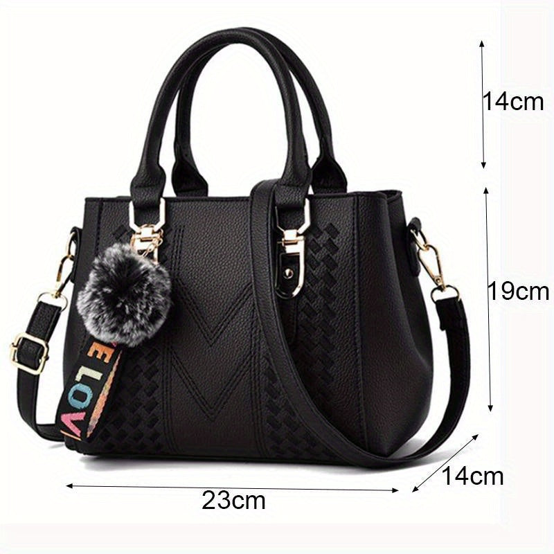 Embroidery Messenger Bags Women Leather Handbags Bags for Women Sac a Main Ladies hair ball Hand Bag