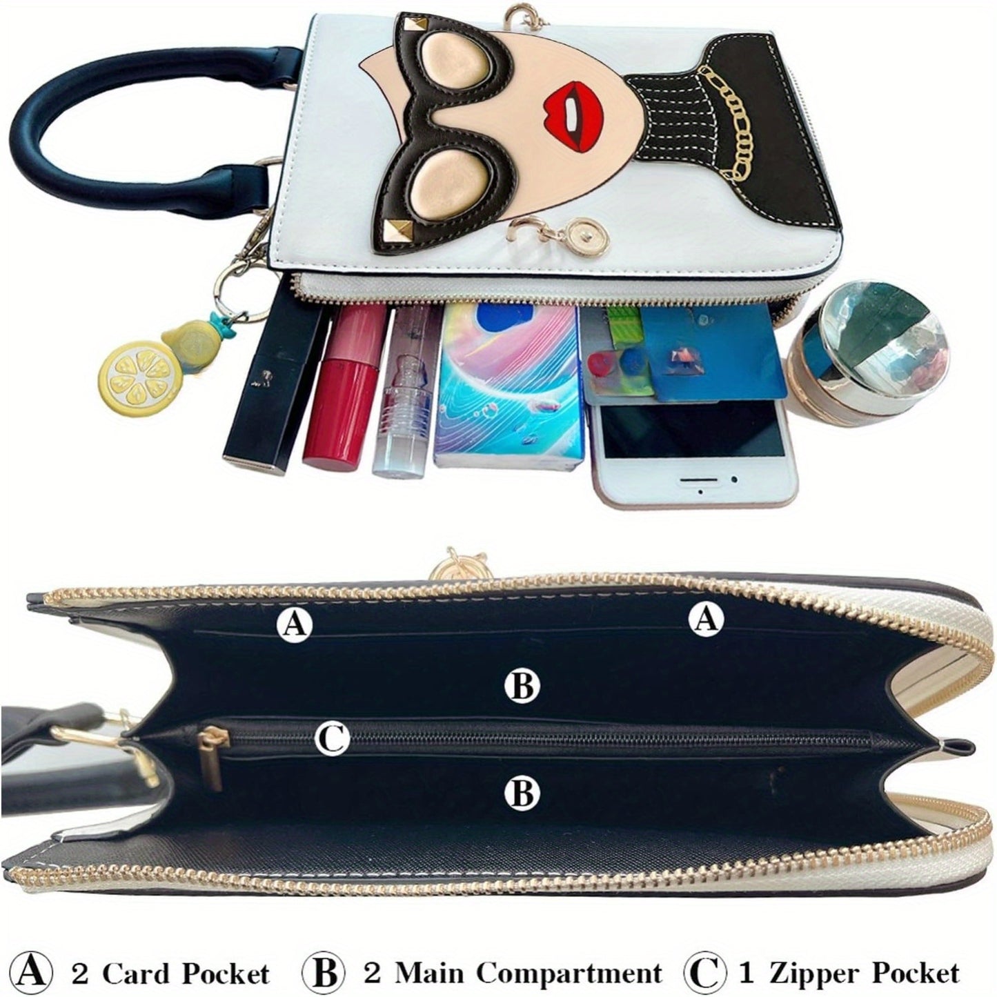 Novelty Unique Lady Face Top Handle Satchel Handbags for Women Funky Tote Purse Hobo Crossbody Shoulder bags