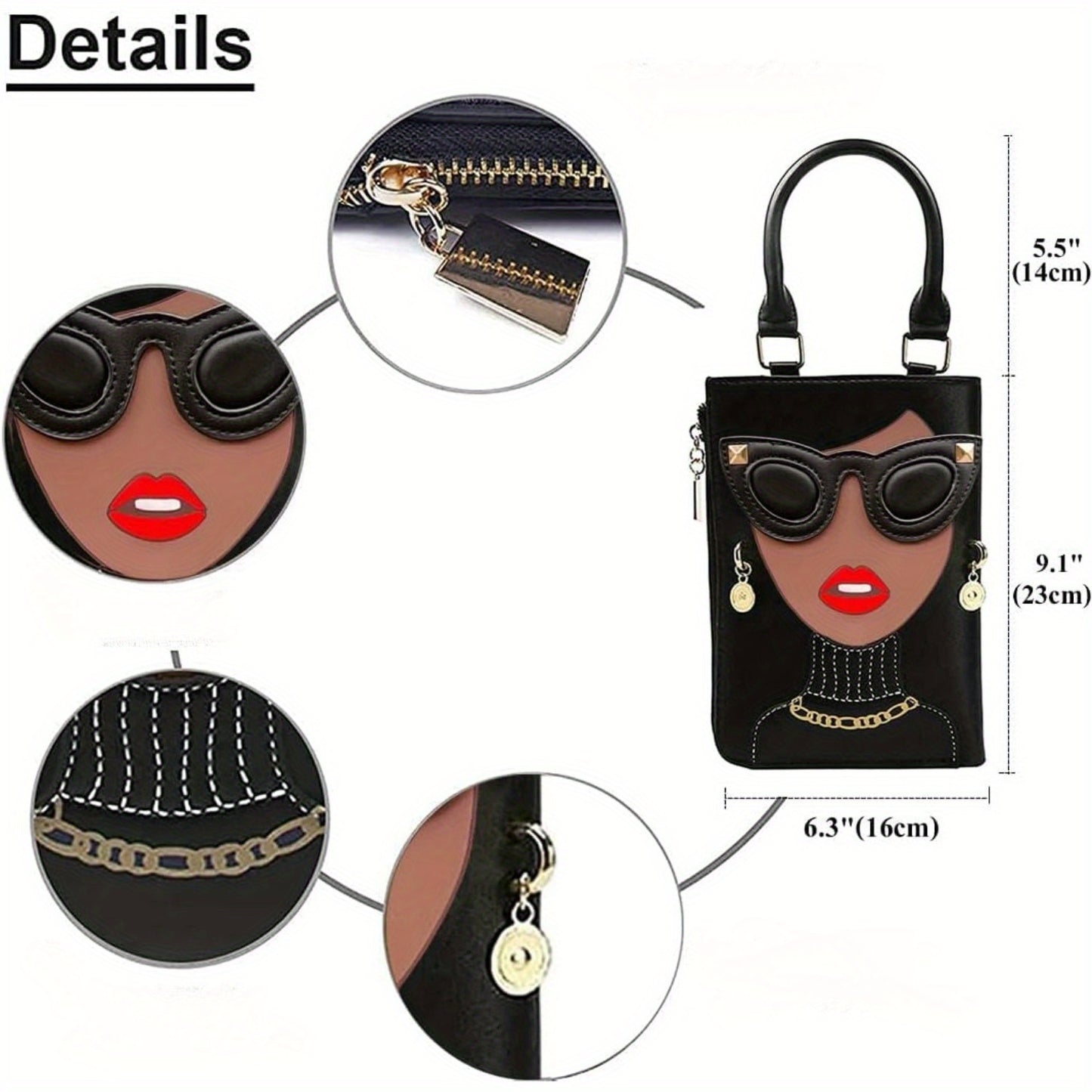 Novelty Unique Lady Face Top Handle Satchel Handbags for Women Funky Tote Purse Hobo Crossbody Shoulder bags
