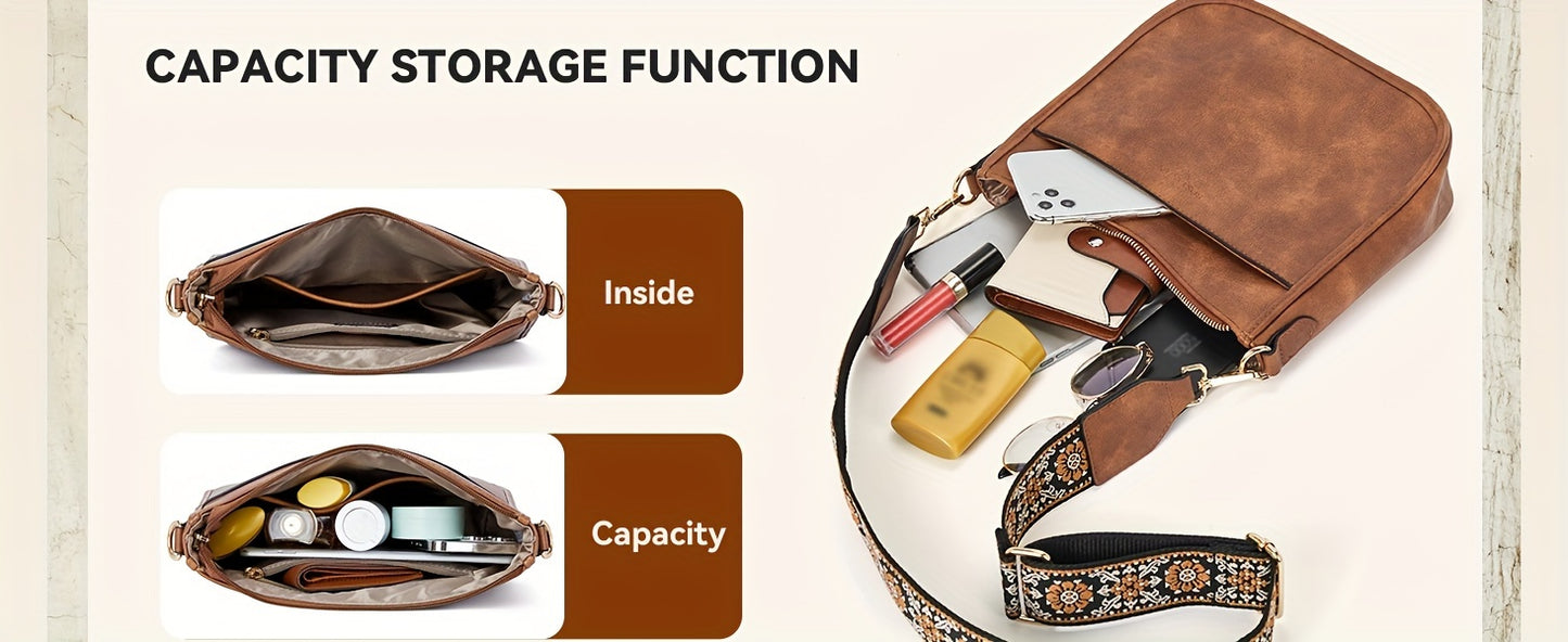 Crossbody Bags For Women, Trendy Vegan Leather Hobo Purses, Shoulder Handbags With Wide Shoulder Strap