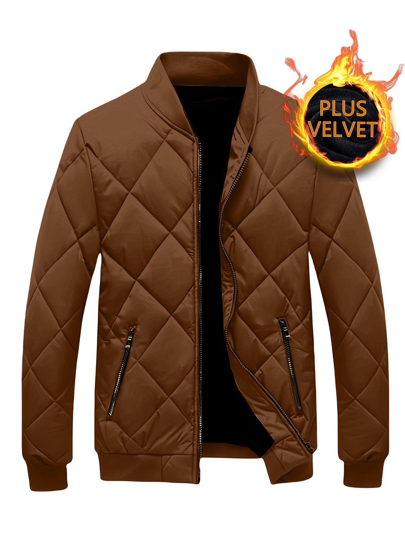 Cozy Fleece Winter Jacket - Quilted, Baseball Collar, Zipper Pockets, Water-Resistant, Breathable, Soft, Men's Casual Coat for Outdoor Activities