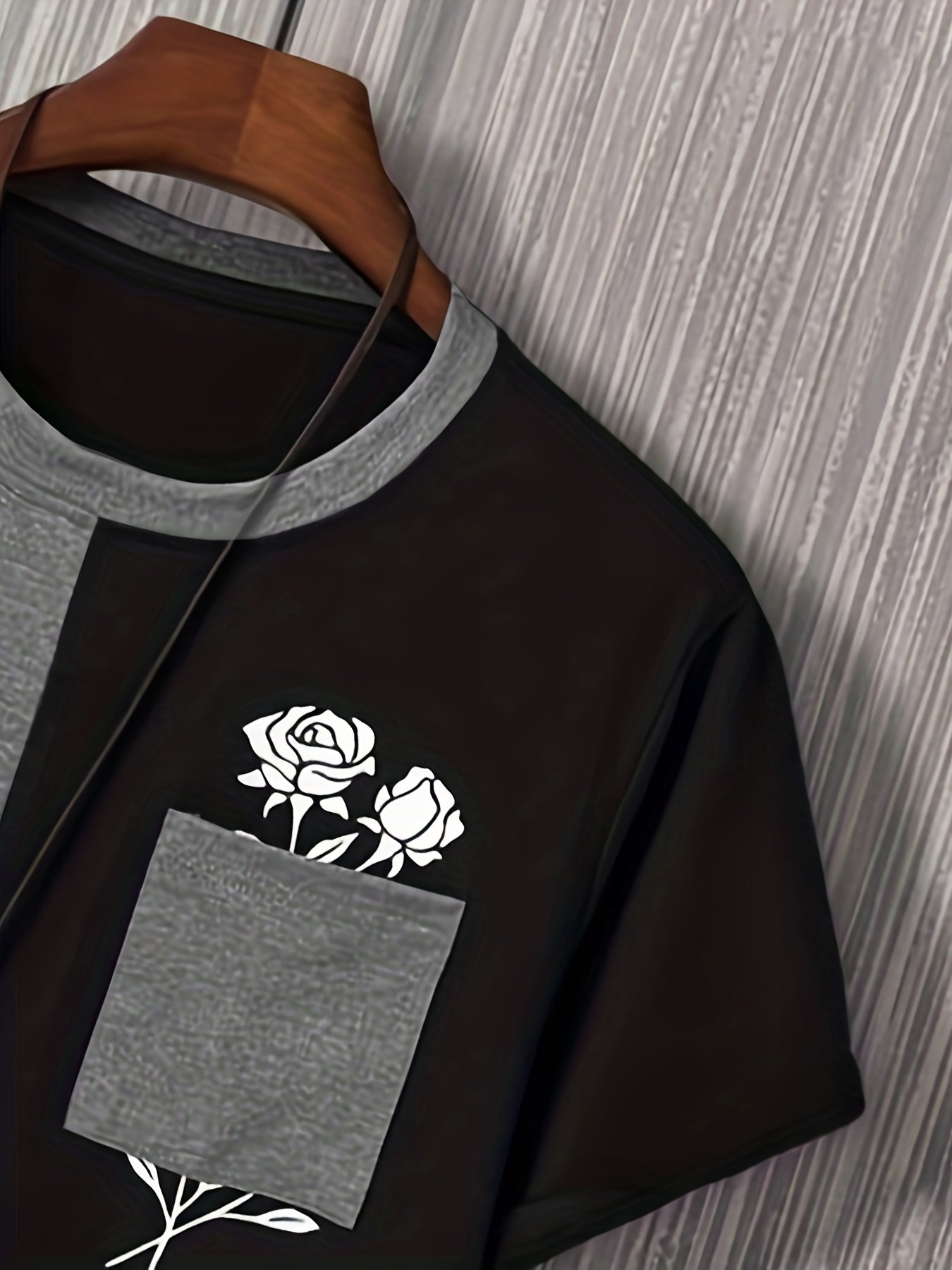 Roses Color Block Print Tee Shirt, Tee For Men, Casual Short Sleeve T-shirt For Summer Spring Fall, Tops As Gifts