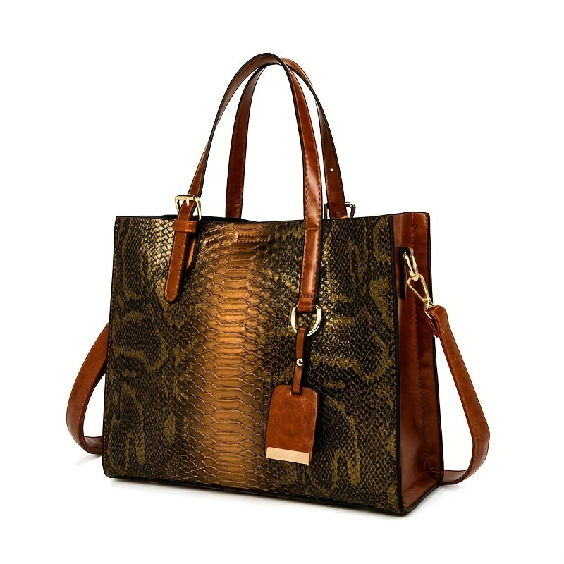 [Vintage Crocodile Handbags] 3-Piece Set Stylish Women's Faux Leather Handbags, Crocodile Pattern Tote With Matching Clutch & Wallet, Vintage Design Crossbody Bag