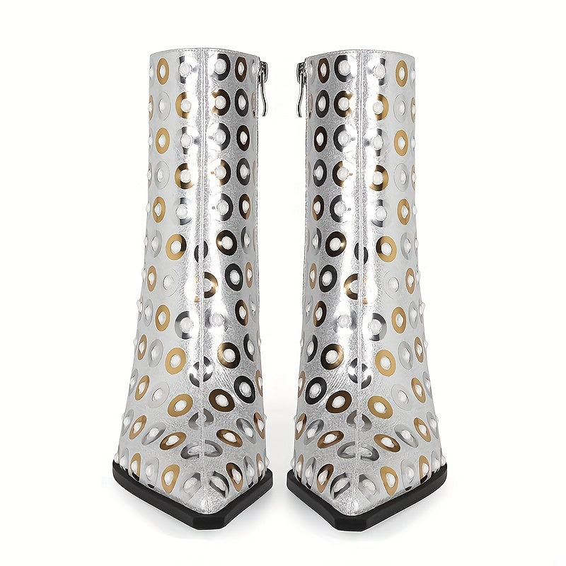 2025 Fashion Women's Shoes Pointed Toe Thin High Heel Short Boots Sequin Classic Silvery Fabric Colorful Sequins
