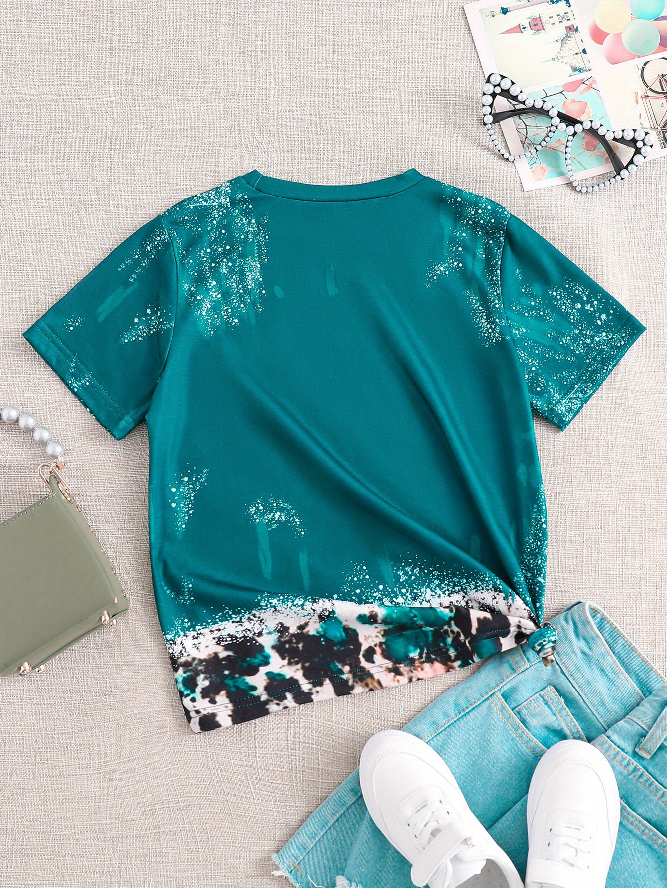 Toddler Babies Unisex Graphic T Shirts With Leopard & Letter Print Crew Neck Casual Summer Tops, Kids Clothing