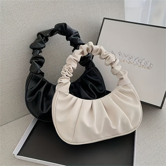 Cloud Ruched Hobo Bag, Trendy Handbags For Women, Solid Color Underarm Purses