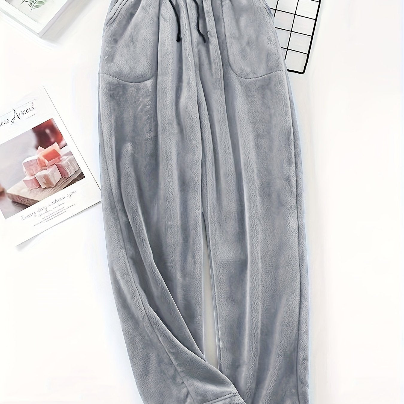 Plus Size Men's Simple Style Casual Pajamas Bottoms Loose Pants, Solid Plush Thickened Warm Pants Home Pajamas Bottom