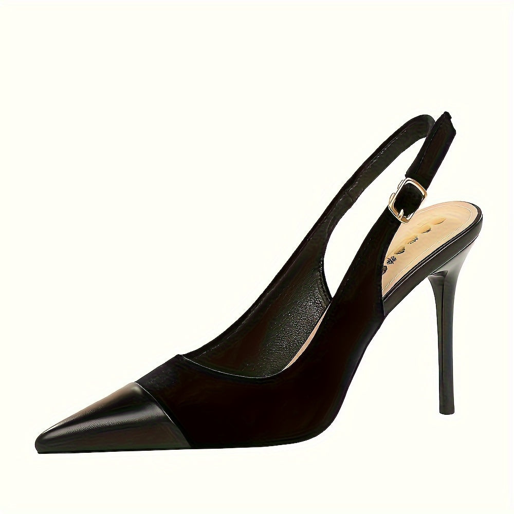 [Velvet High Heels] Velvet High Heels Women's Shoes - Thickened Velvet Patchwork Pointed Toe Hollow Back Buckle Single Shoes with Light Mouth