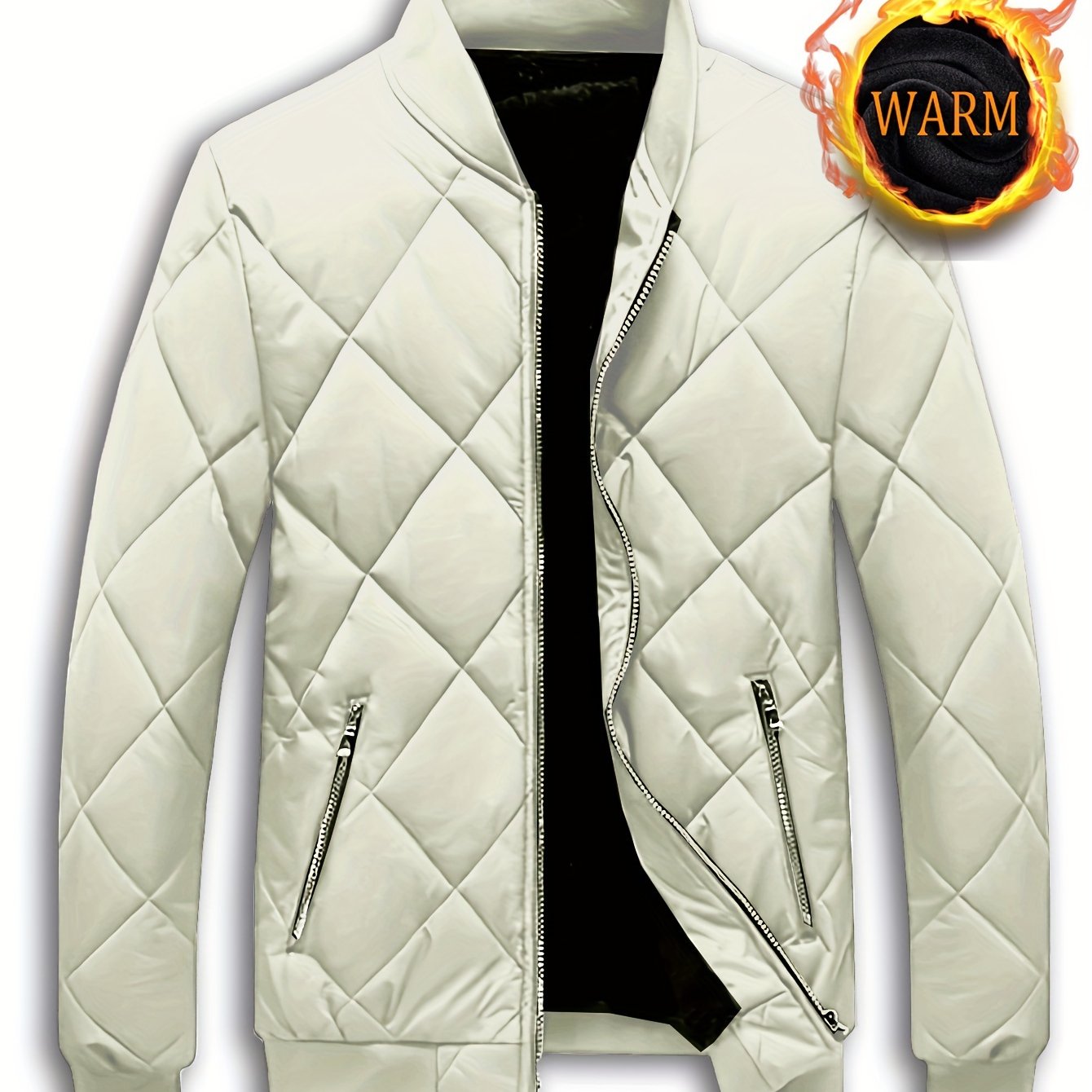 Cozy Fleece Winter Jacket - Quilted, Baseball Collar, Zipper Pockets, Water-Resistant, Breathable, Soft, Men's Casual Coat for Outdoor Activities