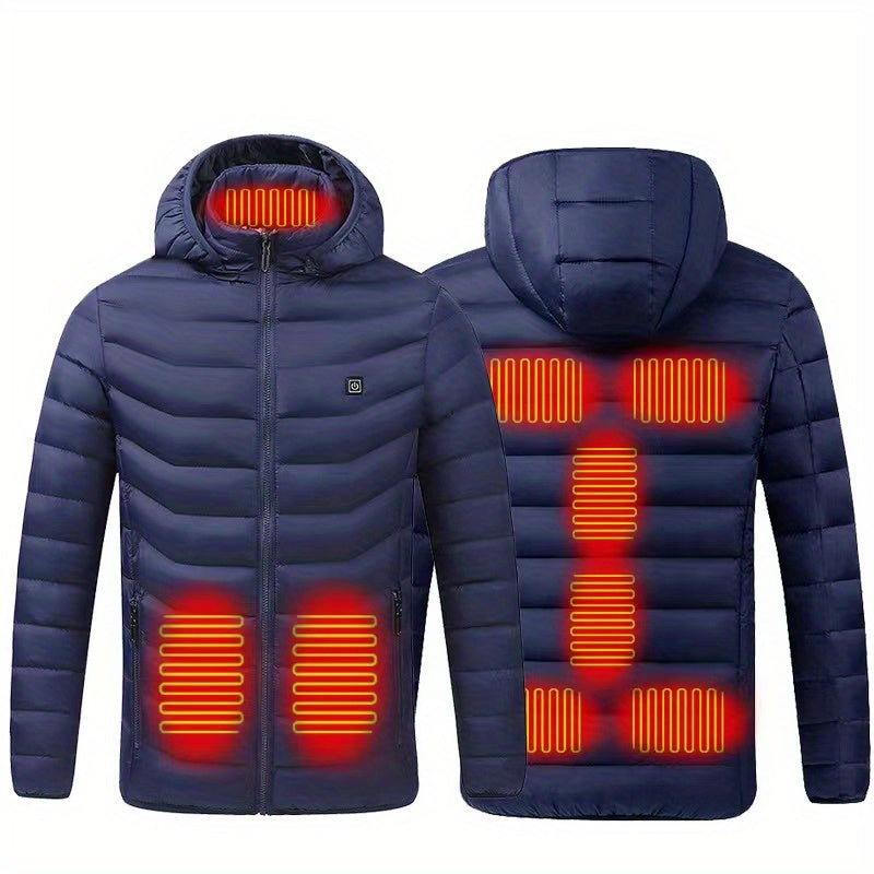 Men's Lightweight Heated Jacket - USB-Powered, Quilted Winter Coat with Adjustable Temperature Control, Zip-Up Hooded Design, Long Sleeves, Outdoor Warmth (Battery Not Included), Winter Jacket