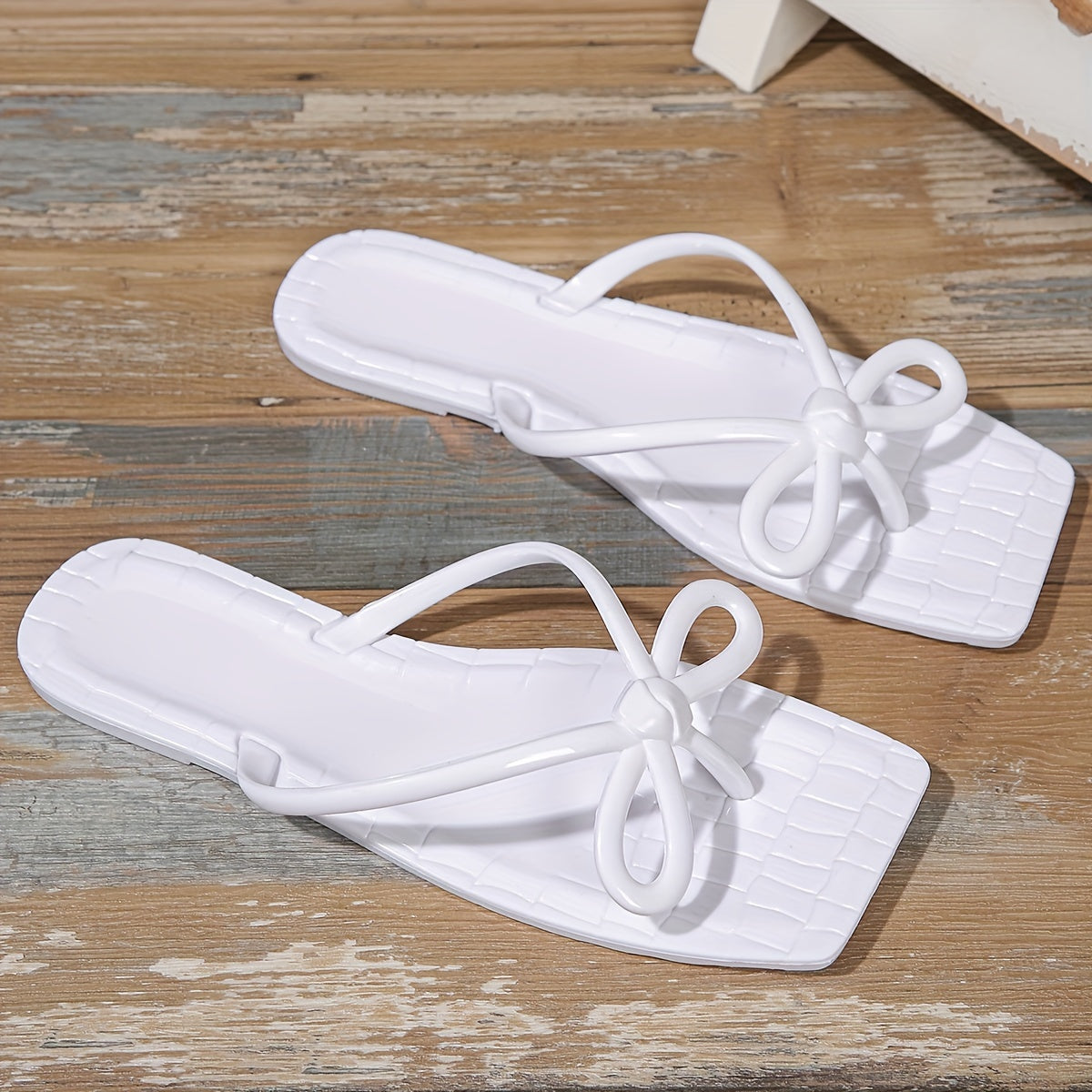 2025 Spring-Summer New Women's Shoes Casual Outdoor Lightweight Open-Toe Slip-Ons Simple Vacation Beach Slippers Comfortable Flat Sandals Bow Design High Quality Toe Post Flip-Flops for Ladies and Girls