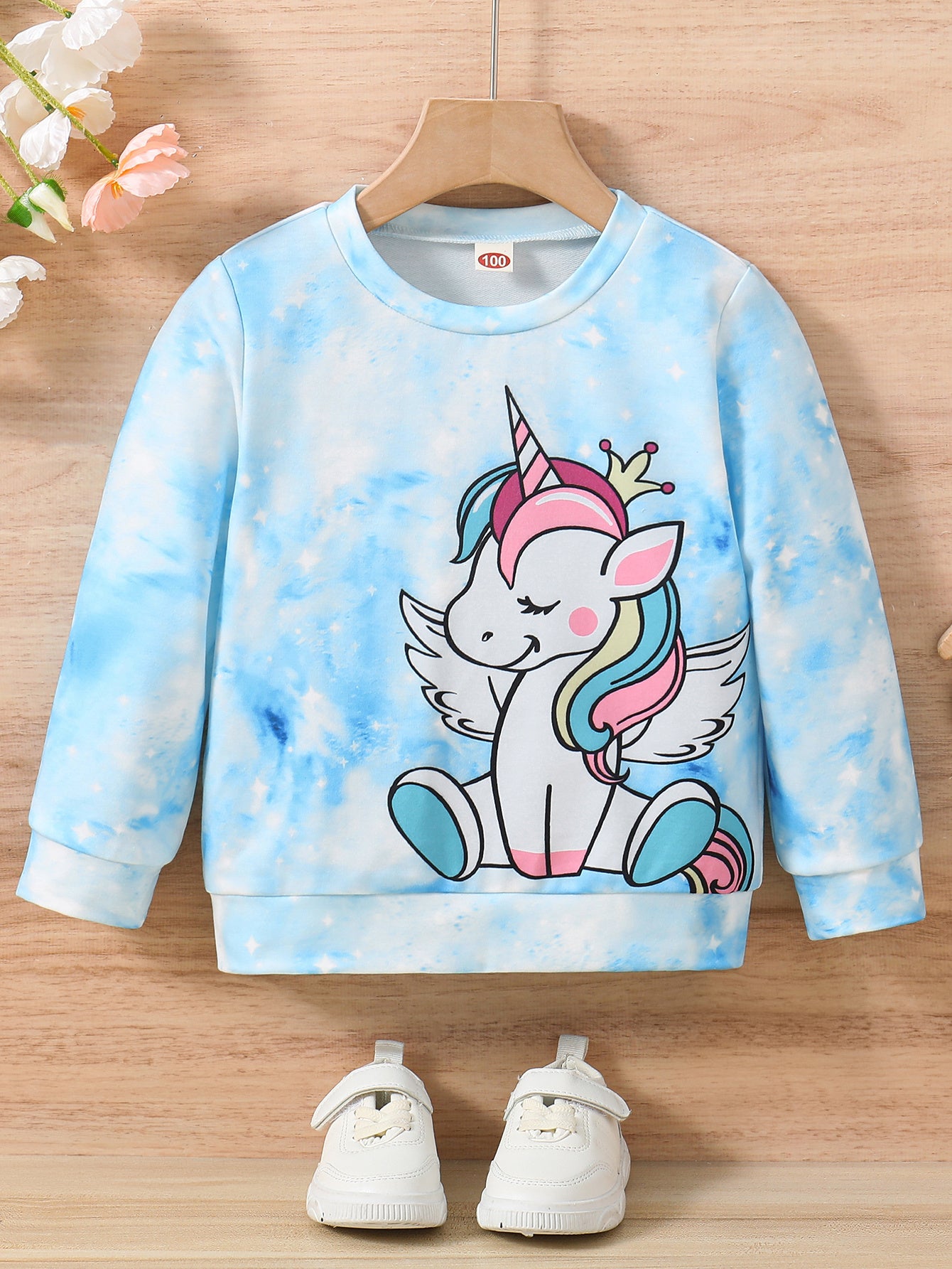 Girls Cute Unicorn & Tie Dye Crew Neck Sweatshirt Regular Fit Long Sleeve Shirt Tops Kids Spring/ Fall Clothes