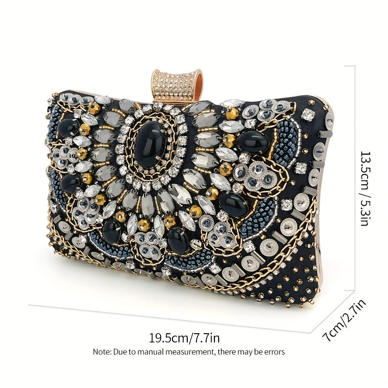 [One Beaded Rhinestone Evening Bag] Beaded Rhinestone Evening Bag, Elegant Box Clutch Purse, Women's Wedding Handbags For Party Prom