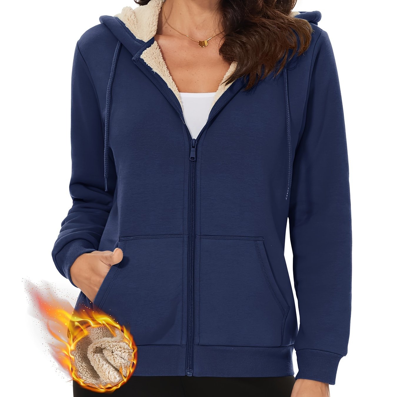 Women's Full-zip Hooded Sweatshirt Cotton Coat Sherpa Fleece Lined Thickened Winter Jacket Warm Comfort Adjustable Drawstring 2 Pockets Stylish Casual Daily Hiking Biking Jogging Winter Outdoor Hoodie