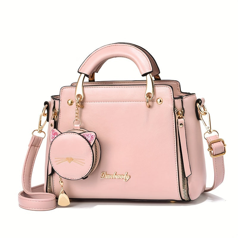 Small Purses And Handbags for Women 2025 New Ladies Top Handle Satchel Purses Girls Shoulder Bags Fashion Mini Totes Bags with Cute Kitten Pendant