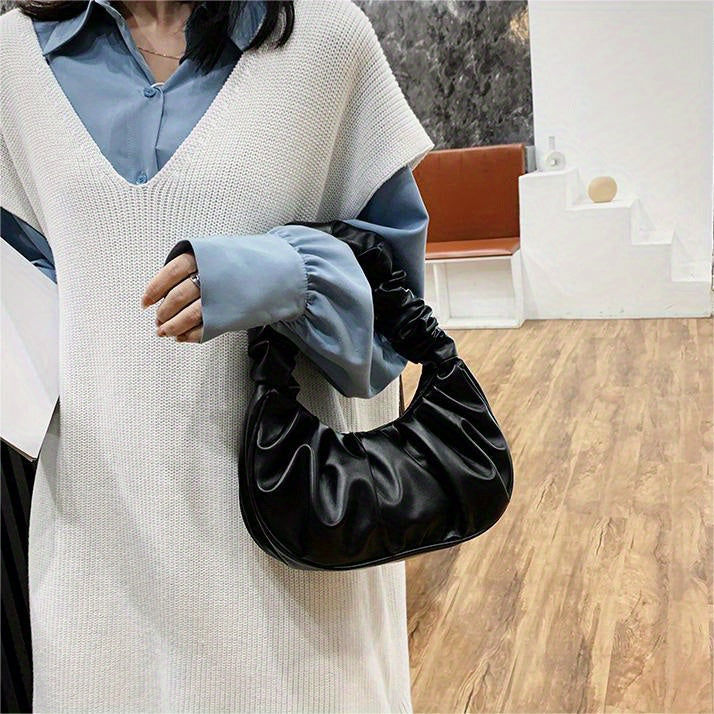 Cloud Ruched Hobo Bag, Trendy Handbags For Women, Solid Color Underarm Purses