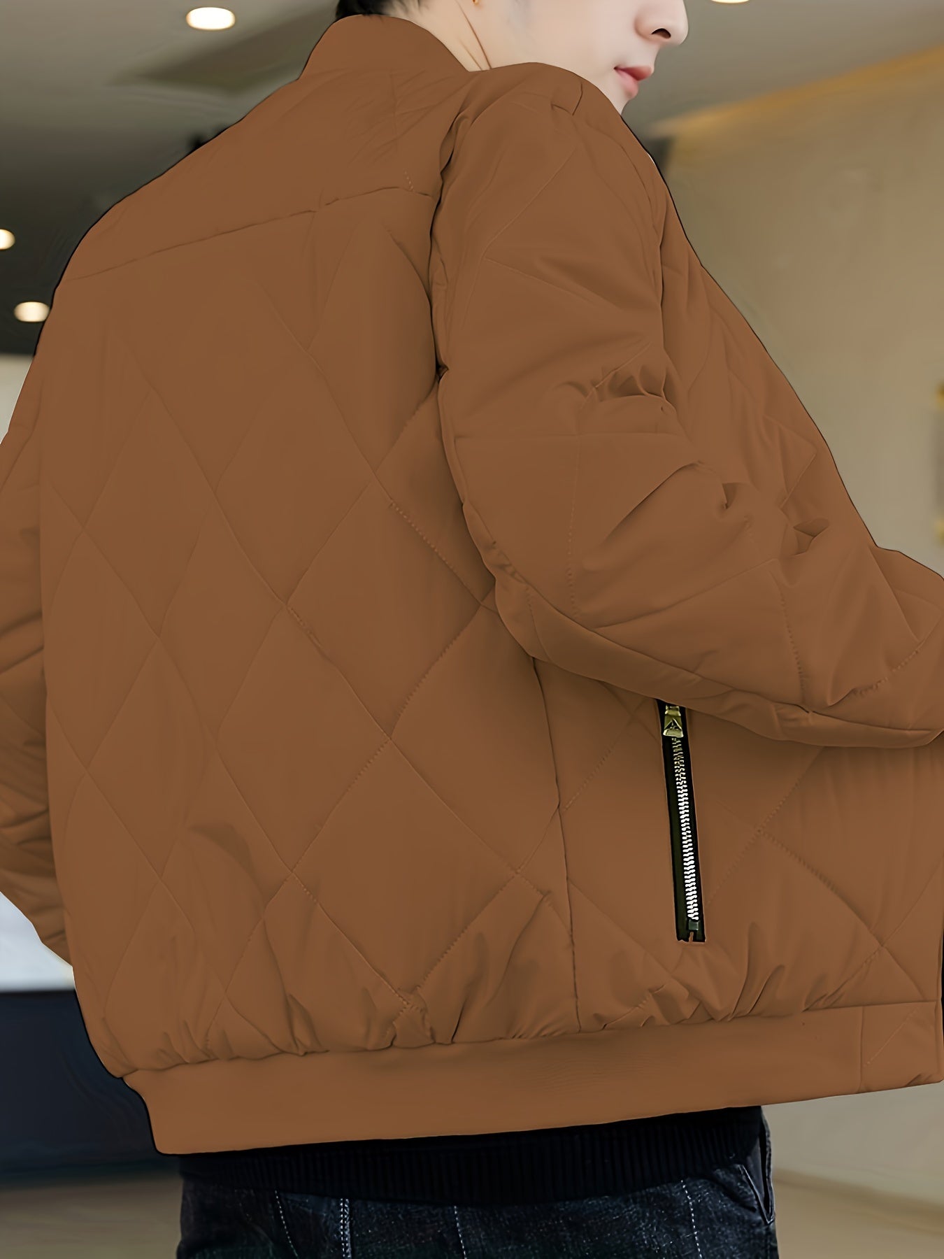 Cozy Fleece Winter Jacket - Quilted, Baseball Collar, Zipper Pockets, Water-Resistant, Breathable, Soft, Men's Casual Coat for Outdoor Activities