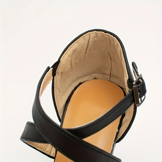 New High-heeled Shoes, European And American Style, High-heeled Sandals, Thick Heels, Cross Straps, Single Shoes, Head Covering, Foreign Trade, Large Size Women's Shoes