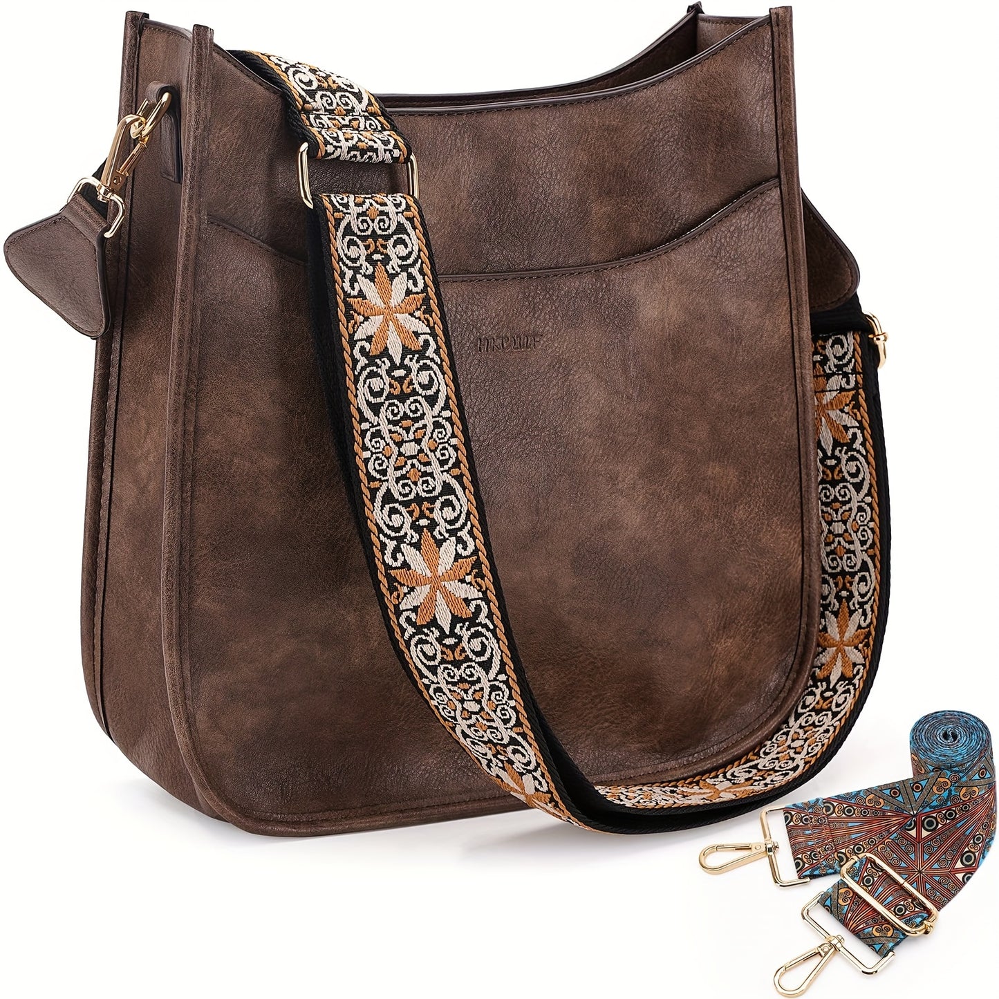 2PCS Adjustable Guitar Strap Vegan Leather Crossbody Bag For Women Hobo Handbags Purse Shoulder Bucket Bag