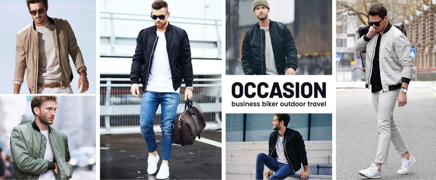 Men's Casual Winter Jacket Polyester Fabric Windproof Water-resistant Classic Style Lightweight Fashion Multi-pocket Design Ribbed Cuffs And Hem Design Comfortable Full-zipper Placket Baseball Jacket Pilot Jacket