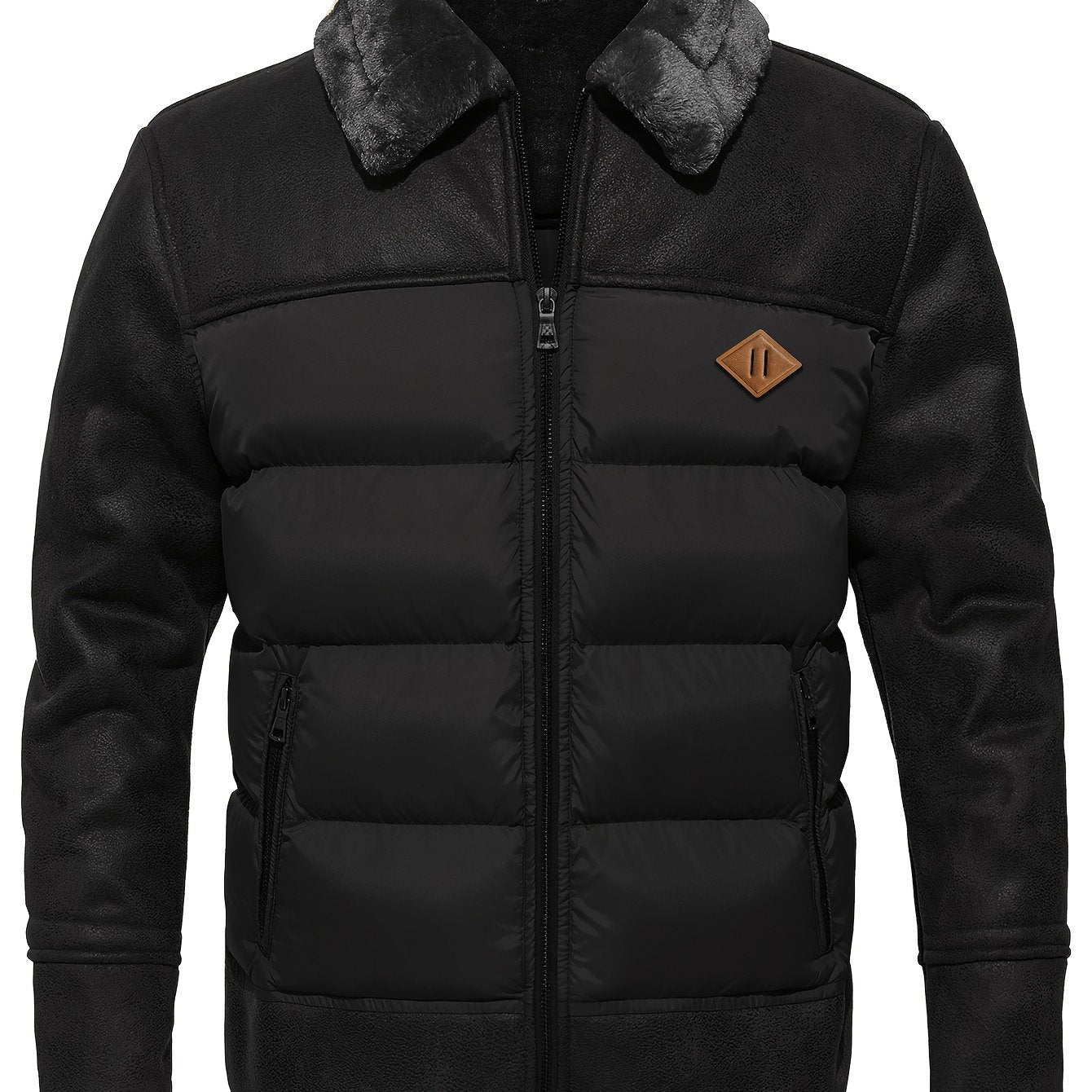 Men's Casual Winter Jacket - Warm Fleece-Lined Coat with Zippered Pockets, Brown & Beige Design, Perfect for Outdoor Activities & Casual Attire, Cold Weather Gear | Sleek Look | Suedelike Finish, Winter Clothes