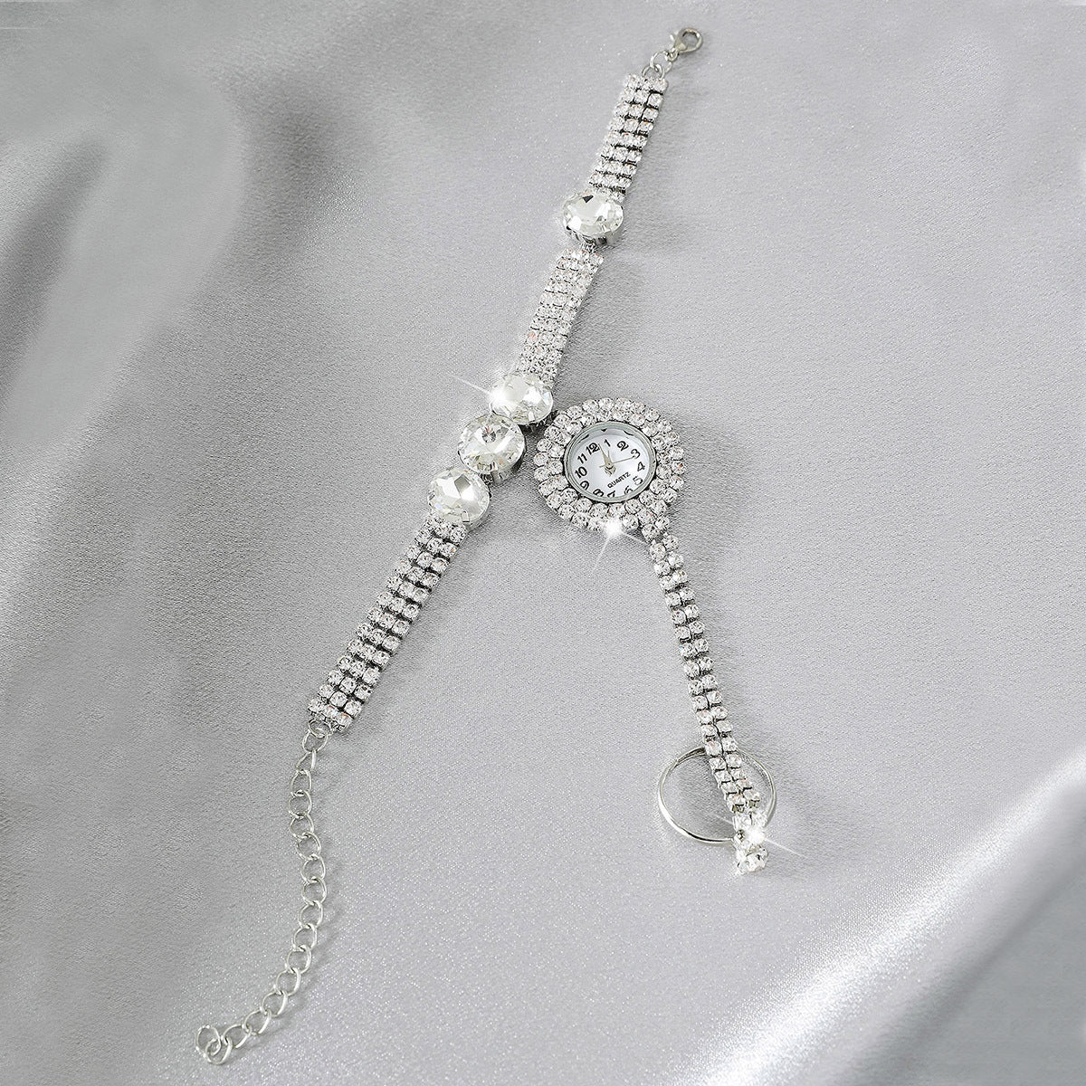 Sparkling Rhinestone Tassel Watch Bracelet - Timeless Round Glass Dial for Women - Elegant Dress-Up Essential with Glamorous Charm