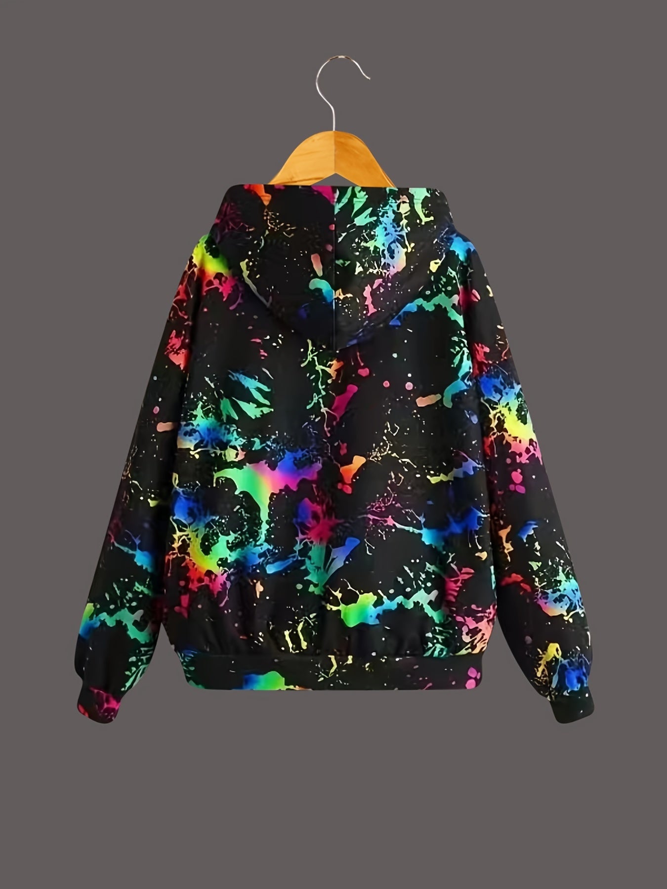 Color Printing Graphic Casual Long Sleeve Hooded Sport Sweatshirt For Women, Casual Sports Drawstring Hoodie, Women's Tops