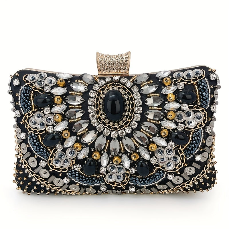 [One Beaded Rhinestone Evening Bag] Beaded Rhinestone Evening Bag, Elegant Box Clutch Purse, Women's Wedding Handbags For Party Prom