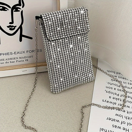 Bling Crossbody Purse Rhinestone Evening Handbags Clutch Cell Phone Wallet For IPhone Samsung