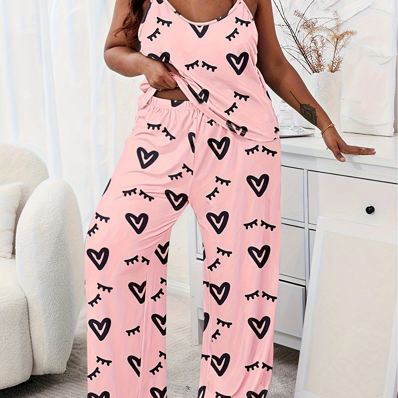 Women'S Plus Size Leopard Print Sleeveless Top & Pants Set - Casual Summer Sleepwear with Adjustable Straps, Vibrant Yellow & Black Animal Print, Comfortable Loungewear for Relaxing at Home, Leopard Print Clothing, Relaxed Fi