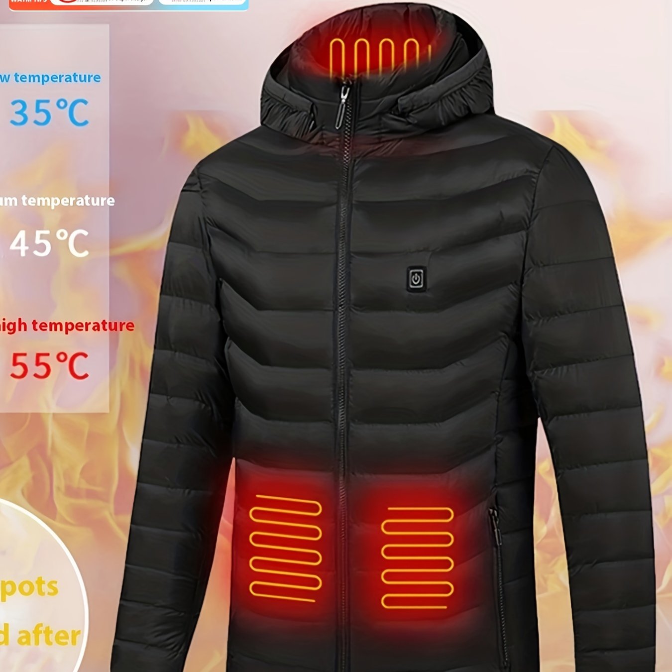 Men's Lightweight Heated Jacket - USB-Powered, Quilted Winter Coat with Adjustable Temperature Control, Zip-Up Hooded Design, Long Sleeves, Outdoor Warmth (Battery Not Included), Winter Jacket