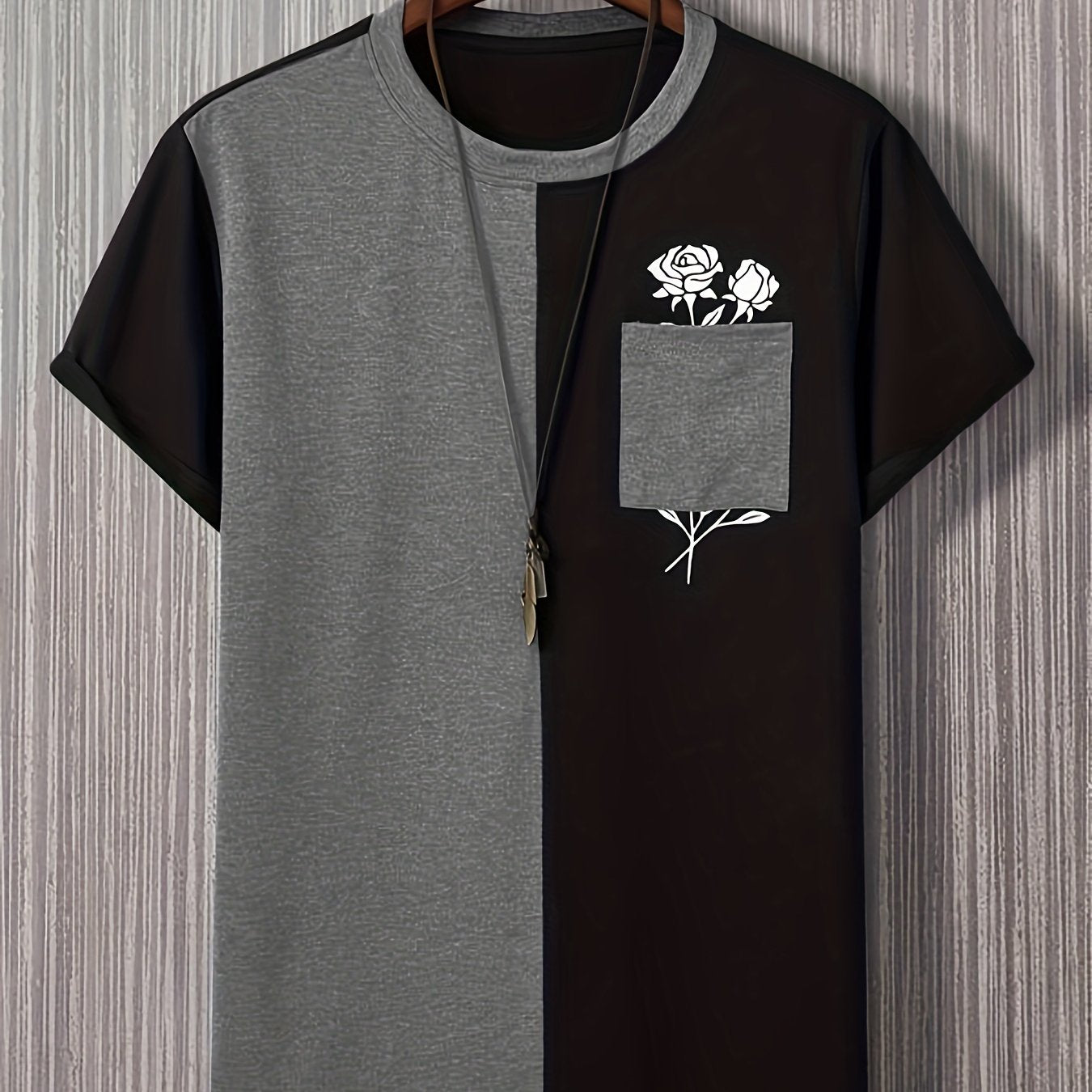 Roses Color Block Print Tee Shirt, Tee For Men, Casual Short Sleeve T-shirt For Summer Spring Fall, Tops As Gifts