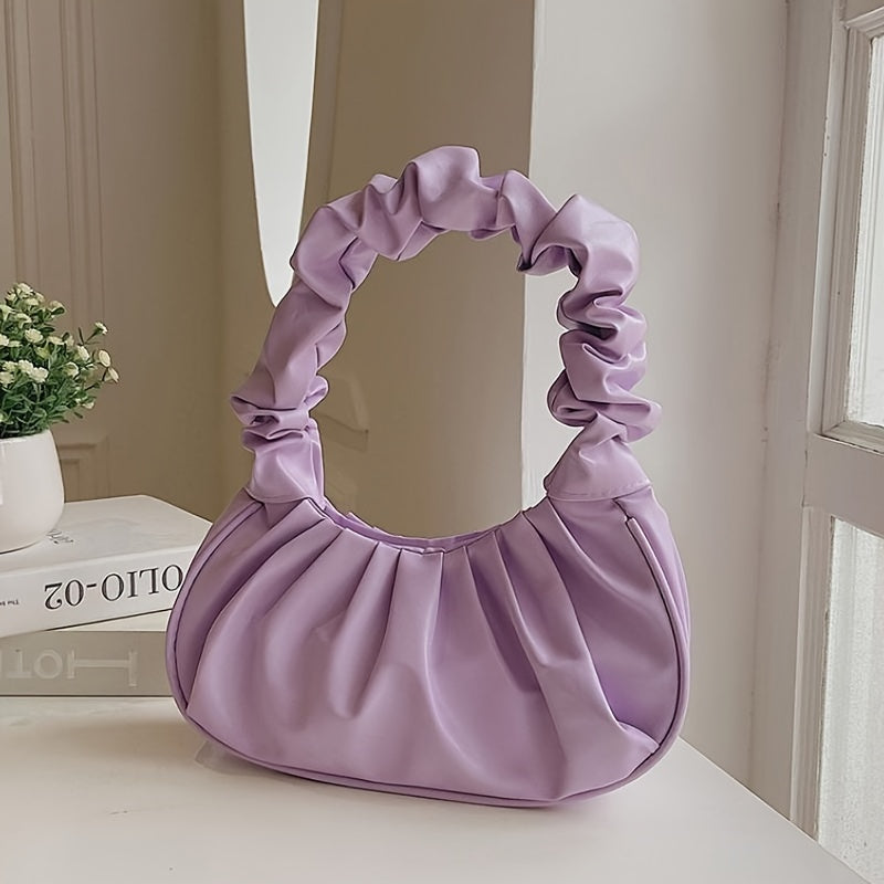Cloud Ruched Hobo Bag, Trendy Handbags For Women, Solid Color Underarm Purses