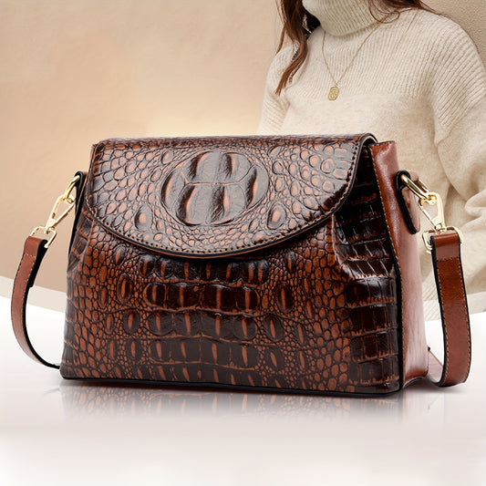 Stylish Shoulder Bags For Women, Crocodile Pattern Handbags, Vintage Crossbody Flap Purse