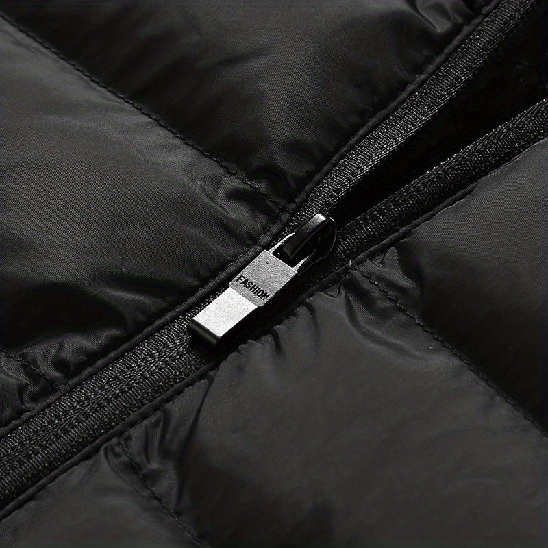 Men's Lightweight Heated Jacket - USB-Powered, Quilted Winter Coat with Adjustable Temperature Control, Zip-Up Hooded Design, Long Sleeves, Outdoor Warmth (Battery Not Included), Winter Jacket